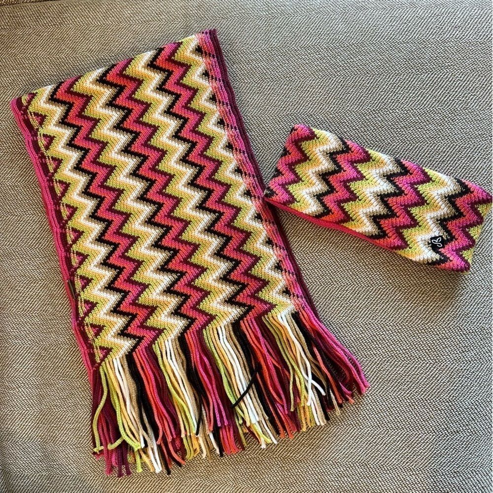 Prana Pink Multicolor Zig Zag Scarf and Headband - Picture 2 of 5